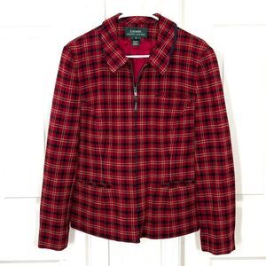 Vintage 90’s Ralph Lauren Red Plaid Wool Zip Up Blazer Jacket Size 10
